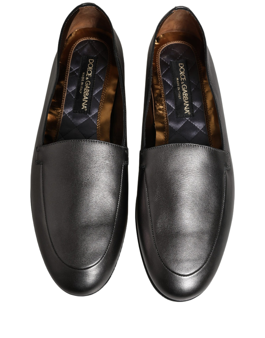 Dolce & Gabbana Silver Leather DG Logo Slip On Loafers Shoes Dolce & Gabbana