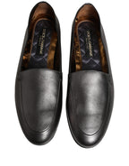 Dolce & Gabbana Silver Leather DG Logo Slip On Loafers Shoes Dolce & Gabbana