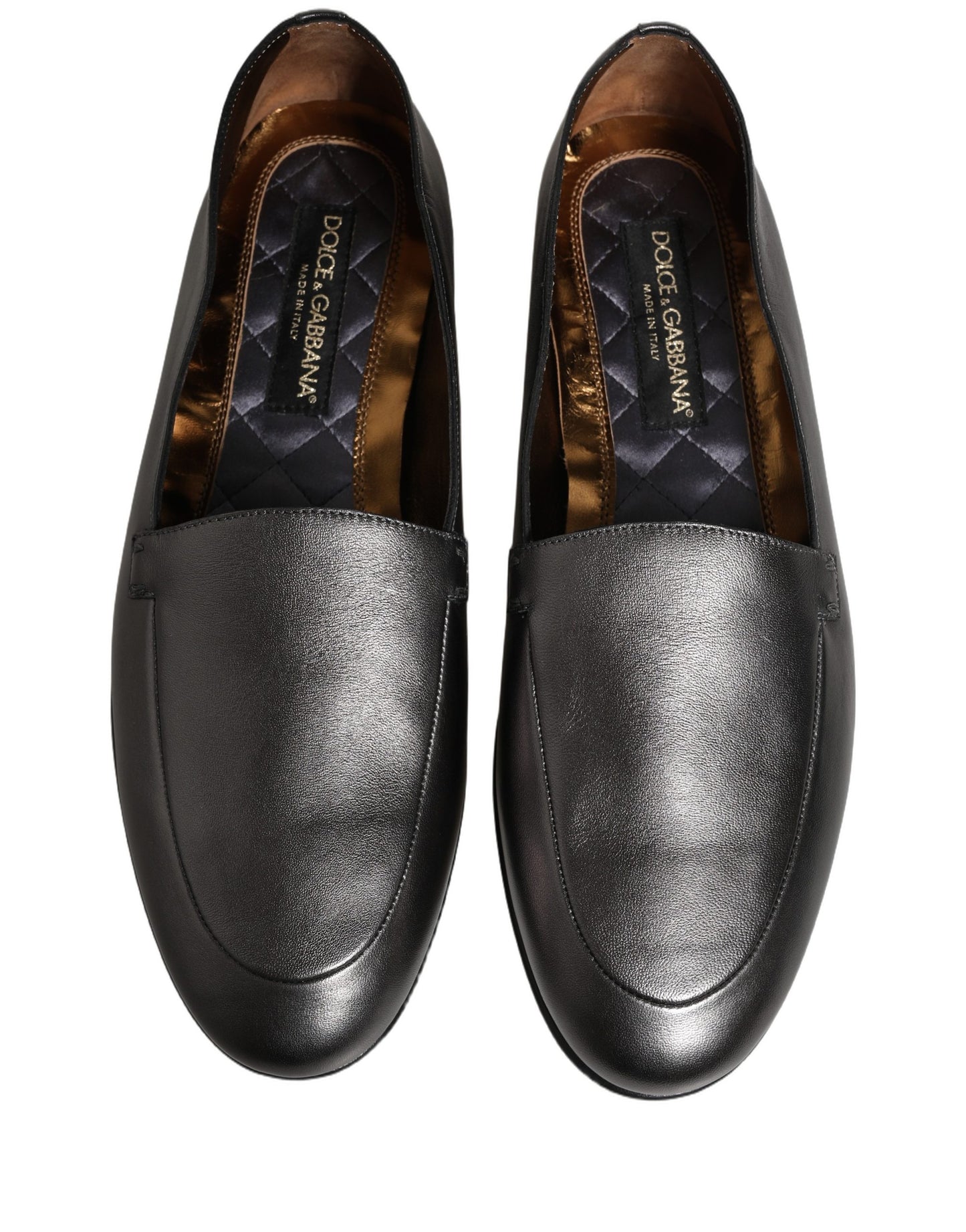 Dolce & Gabbana Silver Leather DG Logo Slip On Loafers Shoes Dolce & Gabbana