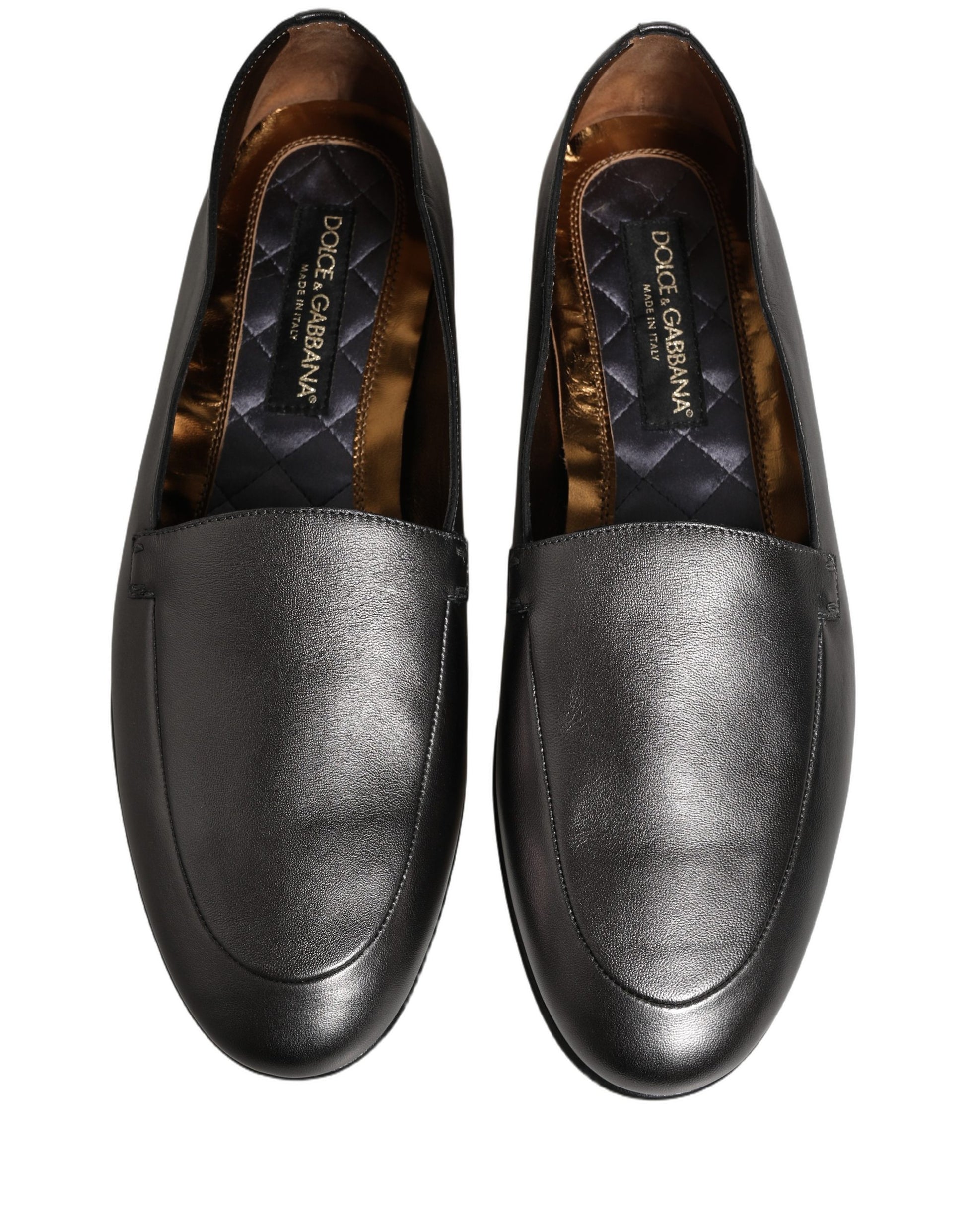 Dolce & Gabbana Silver Leather DG Logo Slip On Loafers Shoes Dolce & Gabbana
