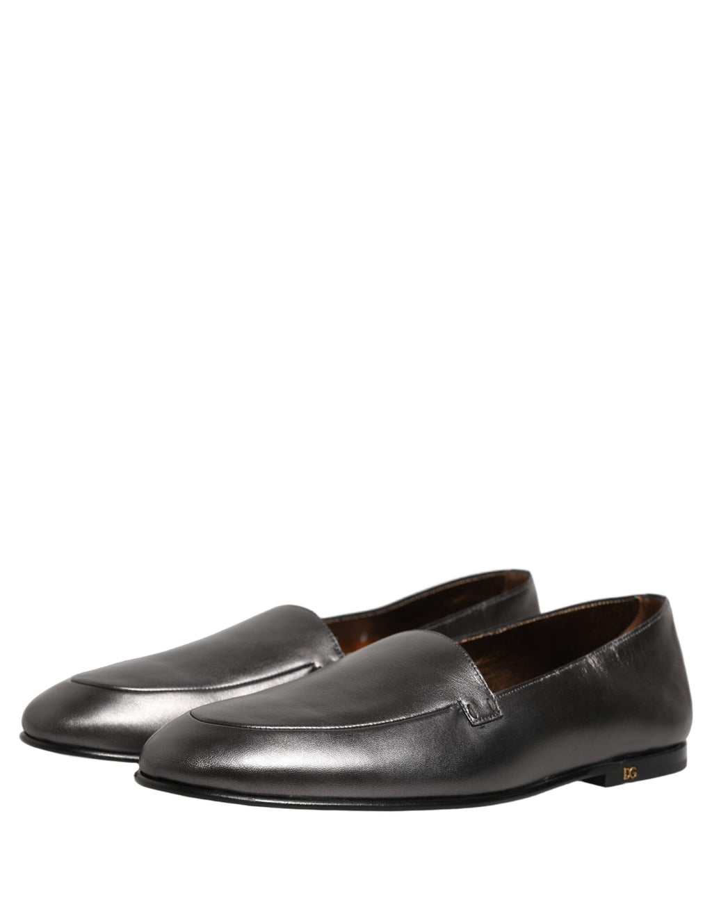 Dolce & Gabbana Silver Leather DG Logo Slip On Loafers Shoes Dolce & Gabbana