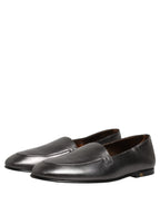 Dolce & Gabbana Silver Leather DG Logo Slip On Loafers Shoes Dolce & Gabbana
