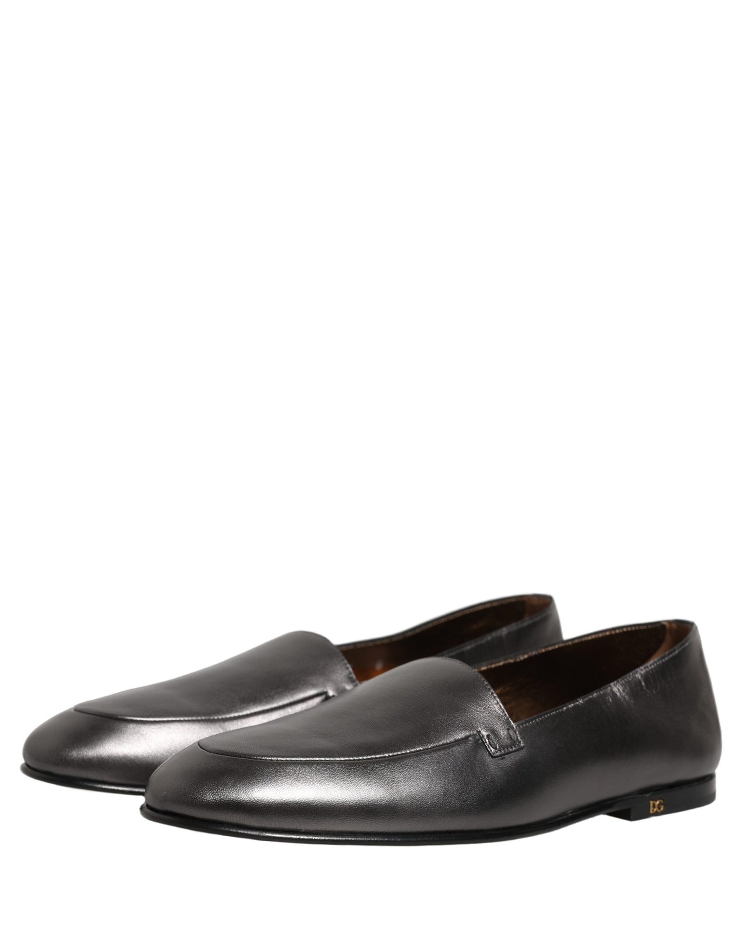 Dolce & Gabbana Silver Leather DG Logo Slip On Loafers Shoes Dolce & Gabbana