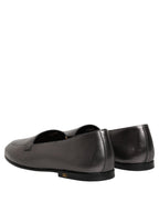 Dolce & Gabbana Silver Leather DG Logo Slip On Loafers Shoes Dolce & Gabbana
