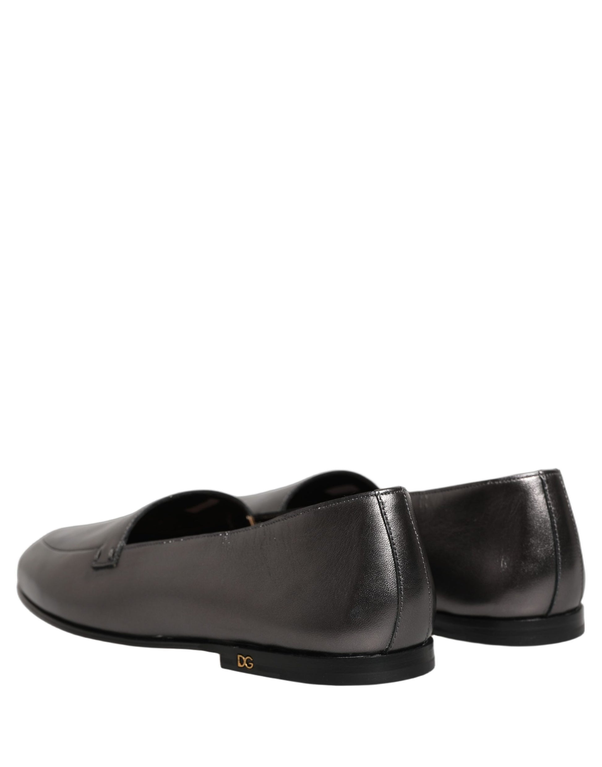 Dolce & Gabbana Silver Leather DG Logo Slip On Loafers Shoes Dolce & Gabbana