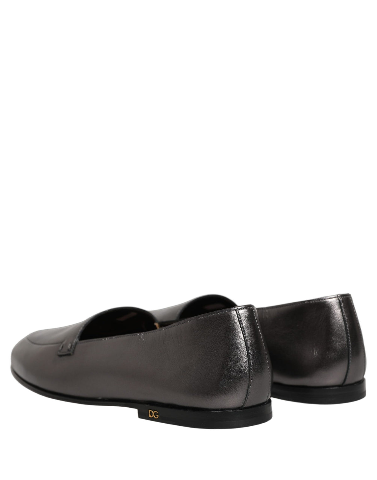 Dolce & Gabbana Silver Leather DG Logo Slip On Loafers Shoes Dolce & Gabbana