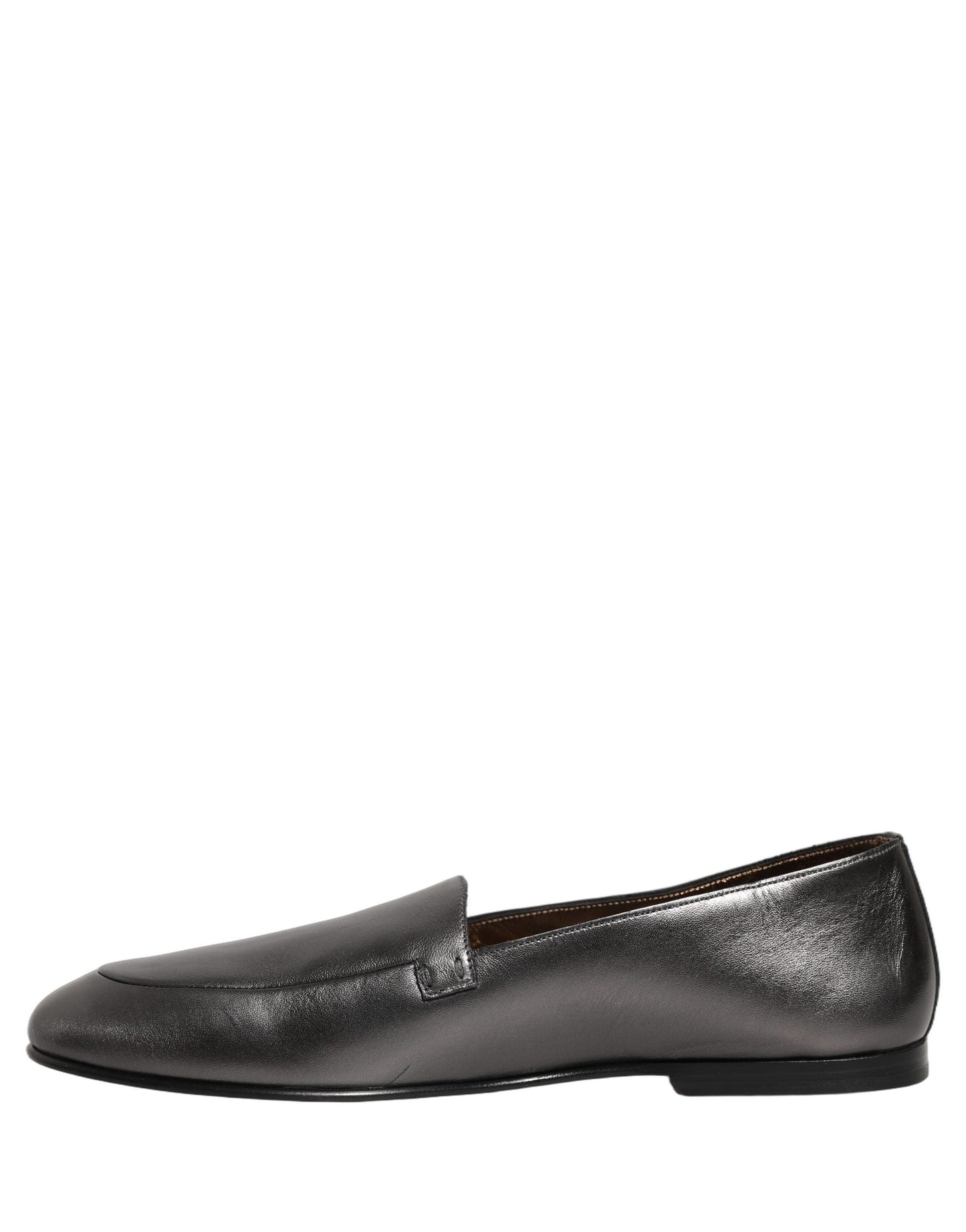 Dolce & Gabbana Silver Leather DG Logo Slip On Loafers Shoes Dolce & Gabbana