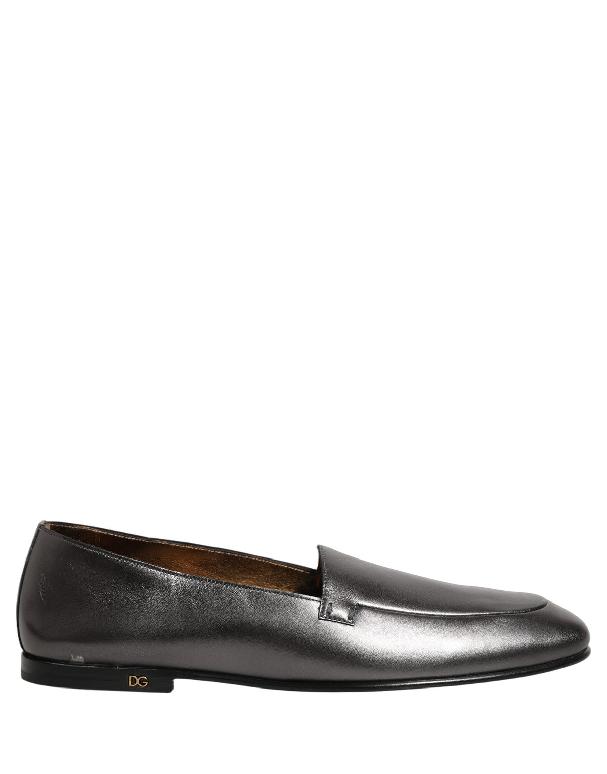 Dolce & Gabbana Silver Leather DG Logo Slip On Loafers Shoes Dolce & Gabbana