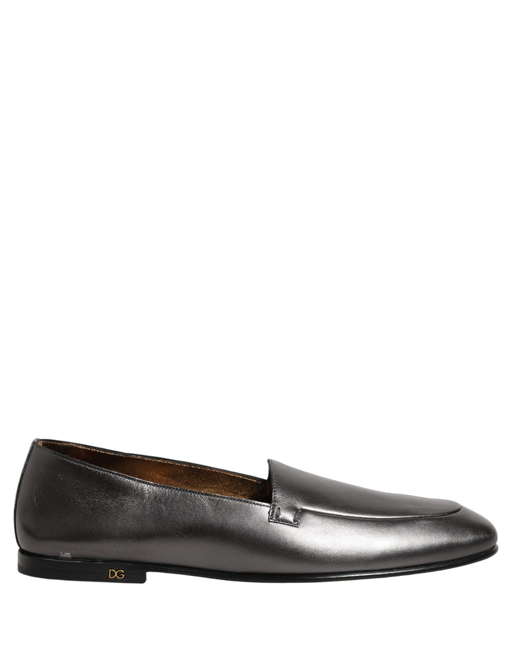 Dolce & Gabbana Silver Leather DG Logo Slip On Loafers Shoes Dolce & Gabbana