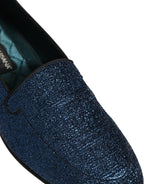 Dolce & Gabbana Blue Glitter Lurex DG Logo Dress Loafers Shoes Dolce & Gabbana