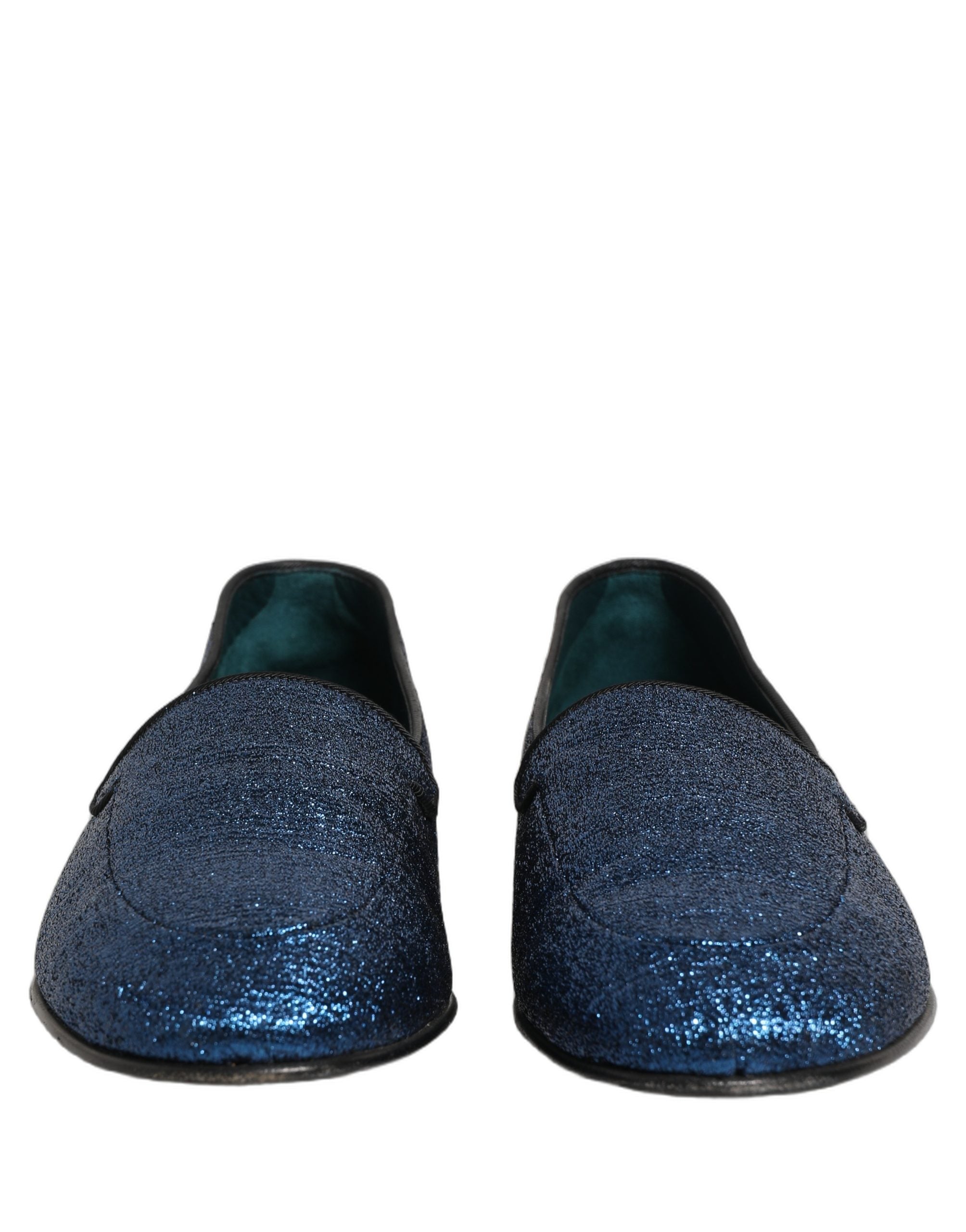Dolce & Gabbana Blue Glitter Lurex DG Logo Dress Loafers Shoes Dolce & Gabbana