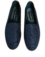 Dolce & Gabbana Blue Glitter Lurex DG Logo Dress Loafers Shoes Dolce & Gabbana