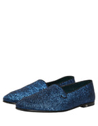 Dolce & Gabbana Blue Glitter Lurex DG Logo Dress Loafers Shoes Dolce & Gabbana