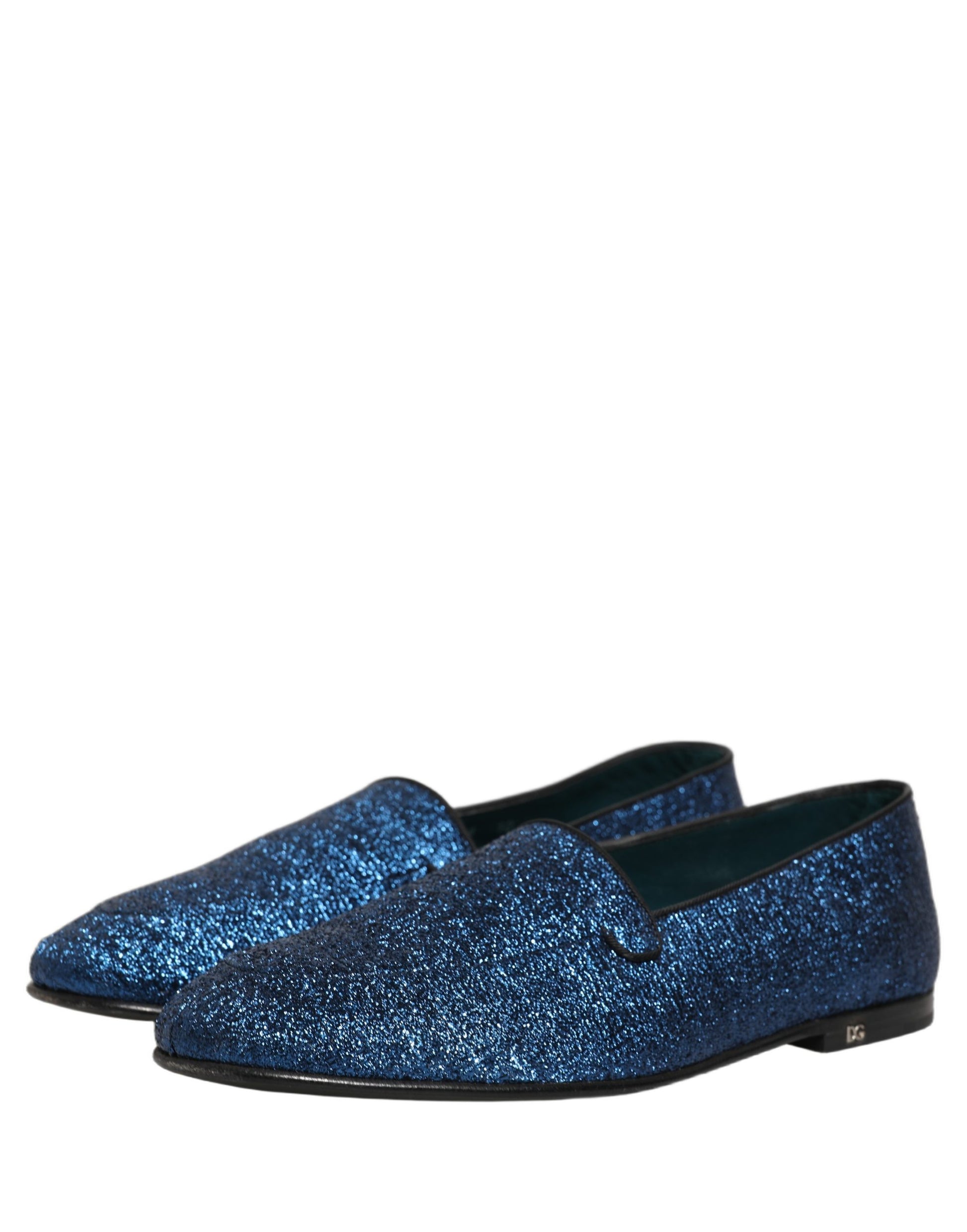 Dolce & Gabbana Blue Glitter Lurex DG Logo Dress Loafers Shoes Dolce & Gabbana