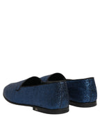 Dolce & Gabbana Blue Glitter Lurex DG Logo Dress Loafers Shoes Dolce & Gabbana