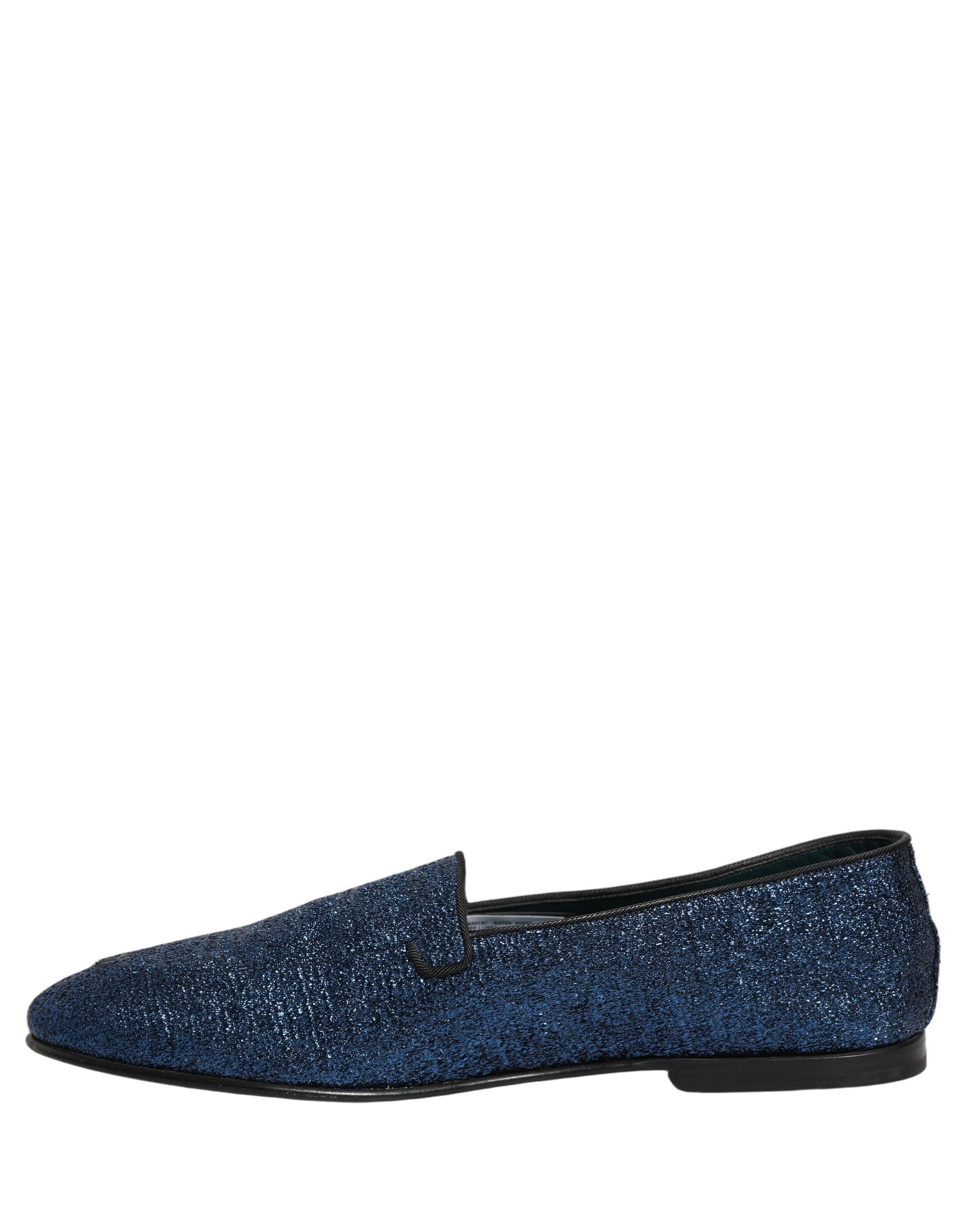 Dolce & Gabbana Blue Glitter Lurex DG Logo Dress Loafers Shoes Dolce & Gabbana