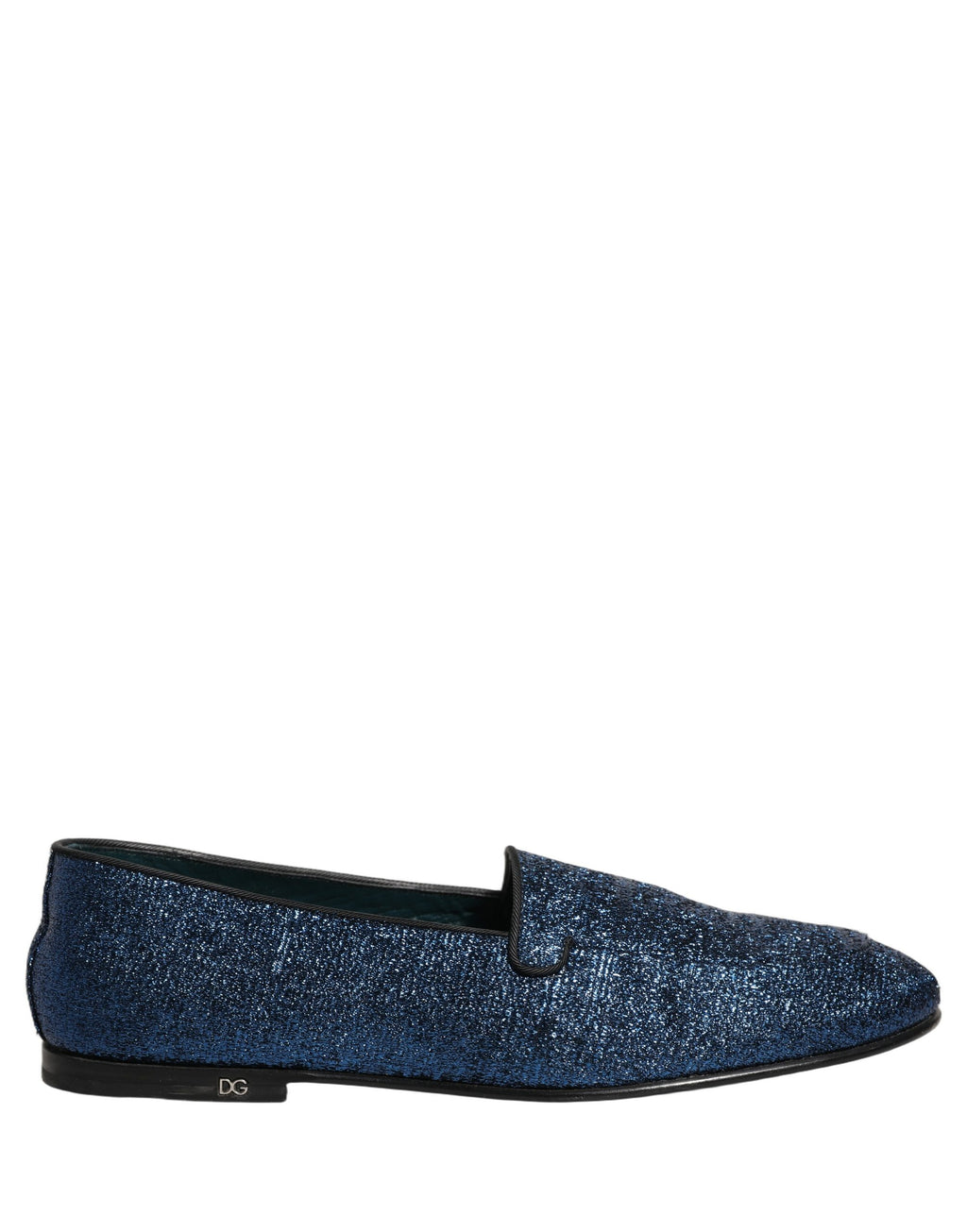 Dolce & Gabbana Blue Glitter Lurex DG Logo Dress Loafers Shoes Dolce & Gabbana