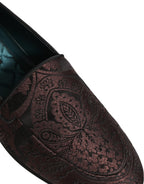 Dolce & Gabbana Maroon Jacquard Leather Slip On Loafers Shoes Dolce & Gabbana
