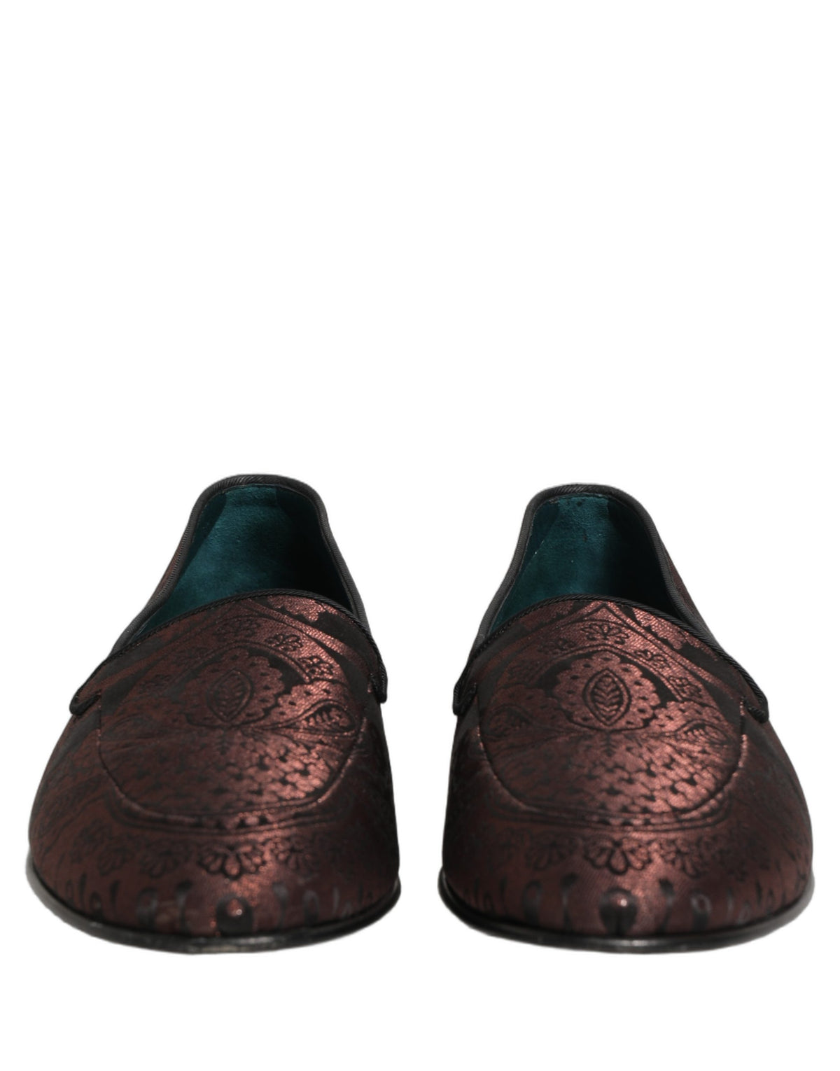 Dolce & Gabbana Maroon Jacquard Leather Slip On Loafers Shoes Dolce & Gabbana