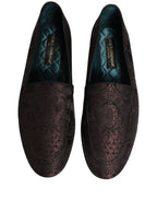 Dolce & Gabbana Maroon Jacquard Leather Slip On Loafers Shoes Dolce & Gabbana