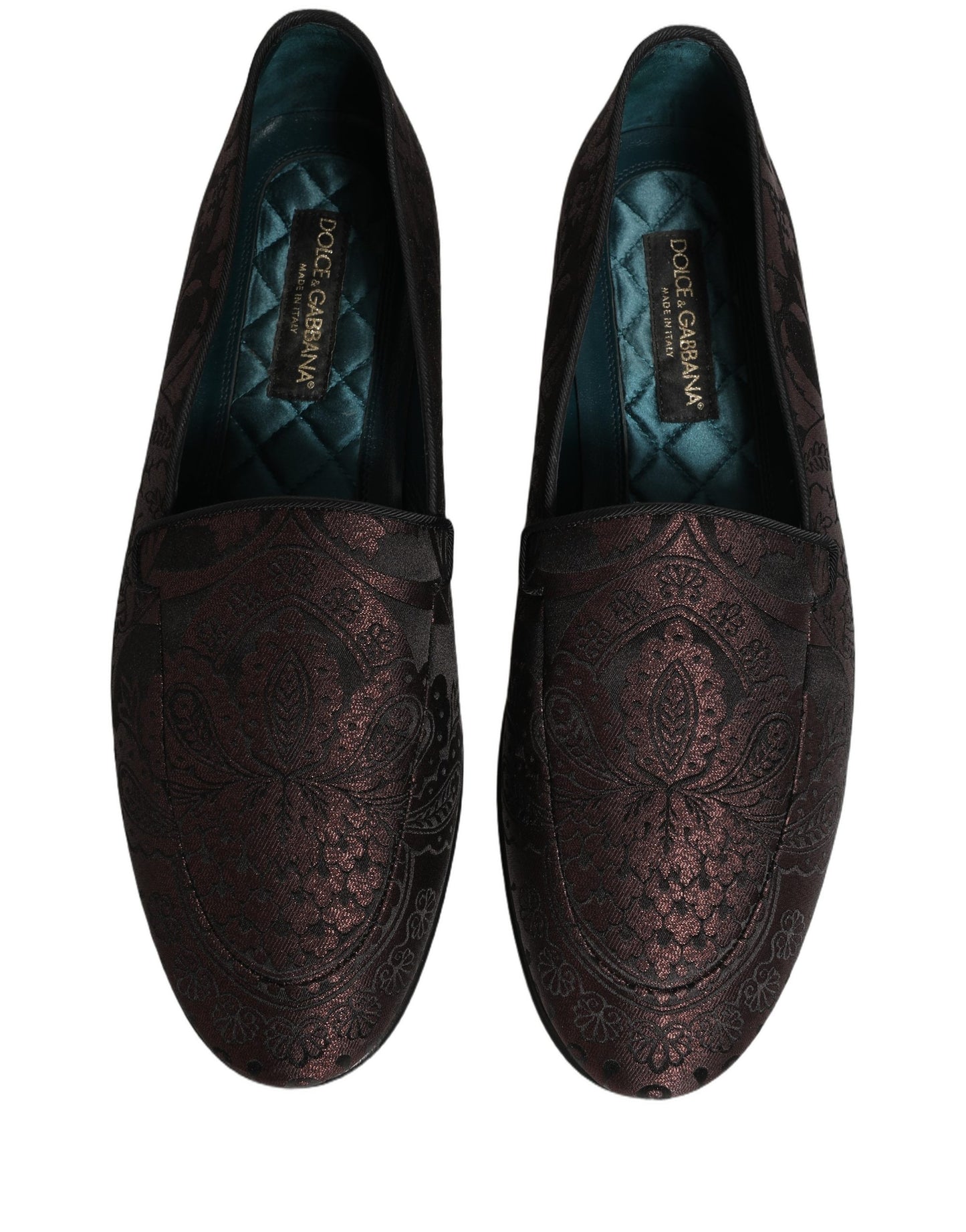 Dolce & Gabbana Maroon Jacquard Leather Slip On Loafers Shoes Dolce & Gabbana