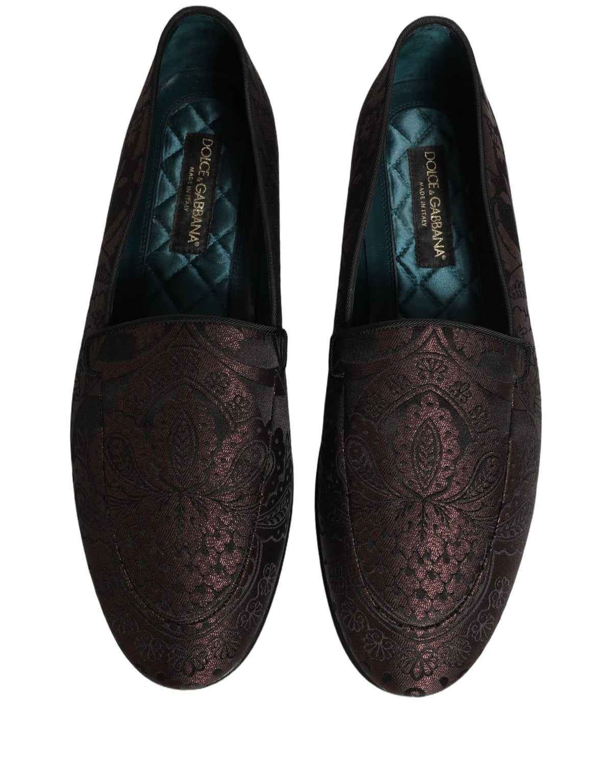 Dolce & Gabbana Maroon Jacquard Leather Slip On Loafers Shoes Dolce & Gabbana
