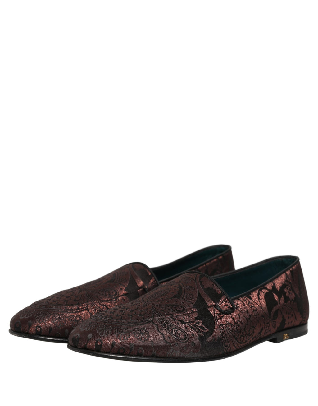 Dolce & Gabbana Maroon Jacquard Leather Slip On Loafers Shoes Dolce & Gabbana