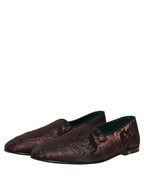Dolce & Gabbana Maroon Jacquard Leather Slip On Loafers Shoes Dolce & Gabbana