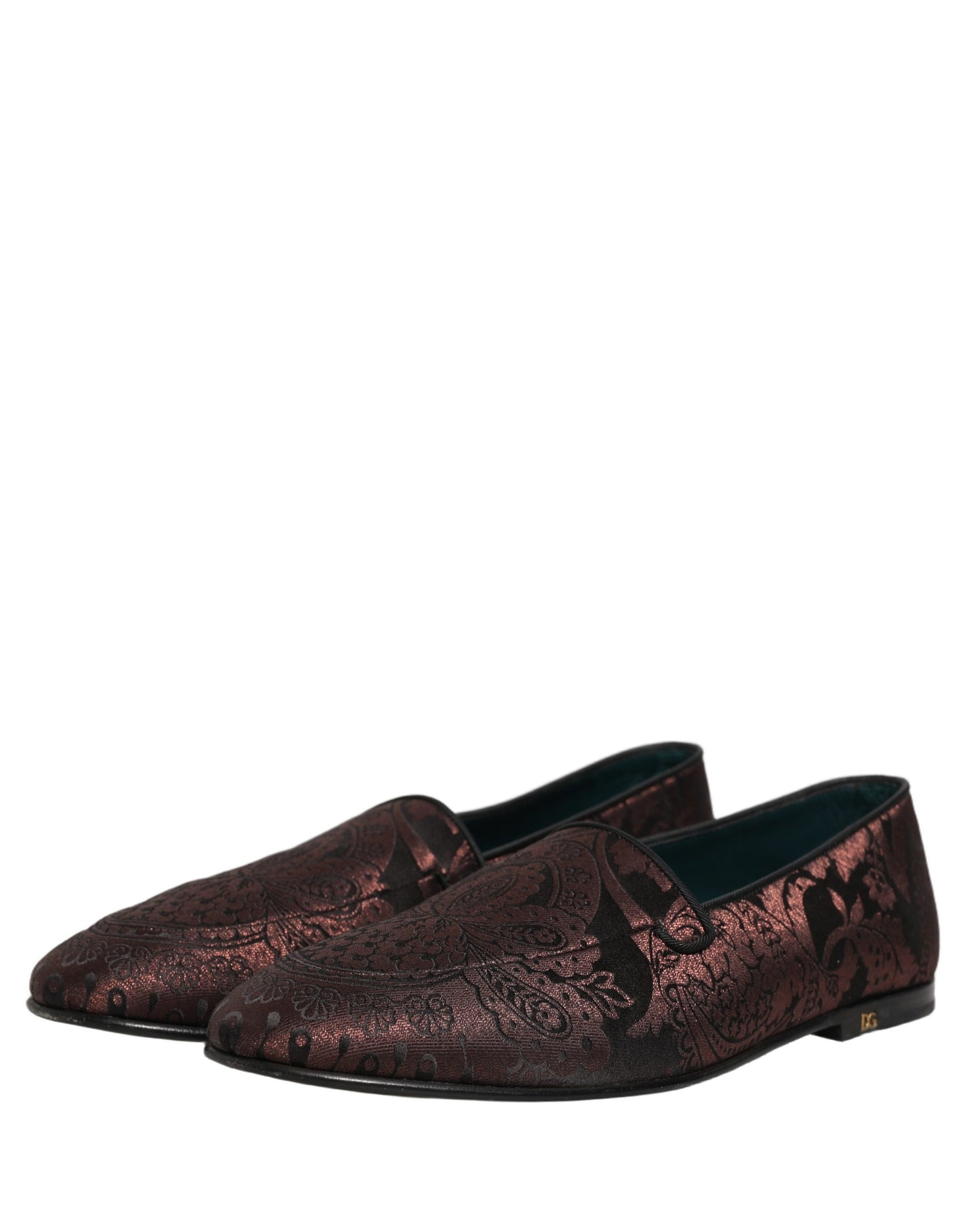 Dolce & Gabbana Maroon Jacquard Leather Slip On Loafers Shoes Dolce & Gabbana