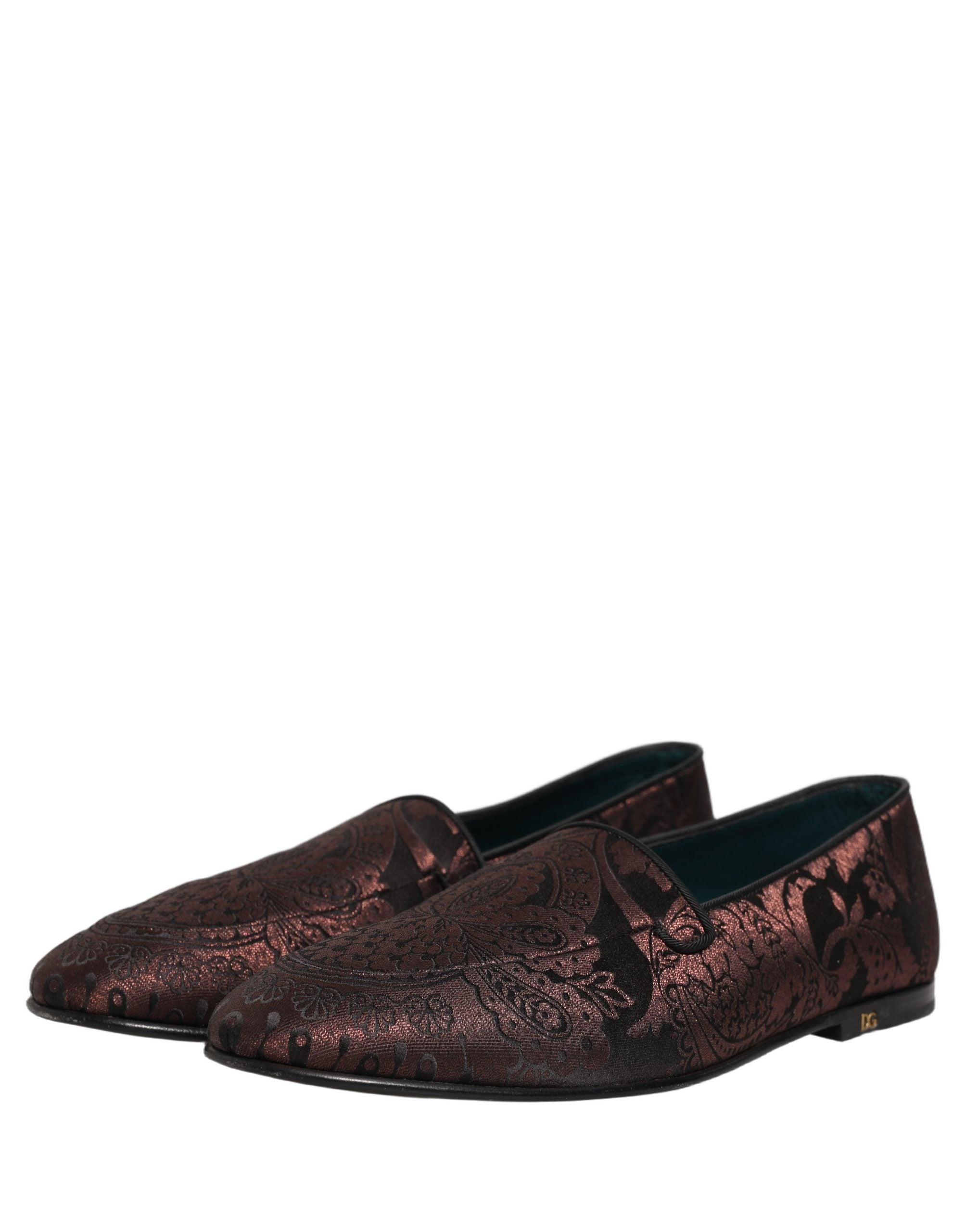 Dolce & Gabbana Maroon Jacquard Leather Slip On Loafers Shoes Dolce & Gabbana