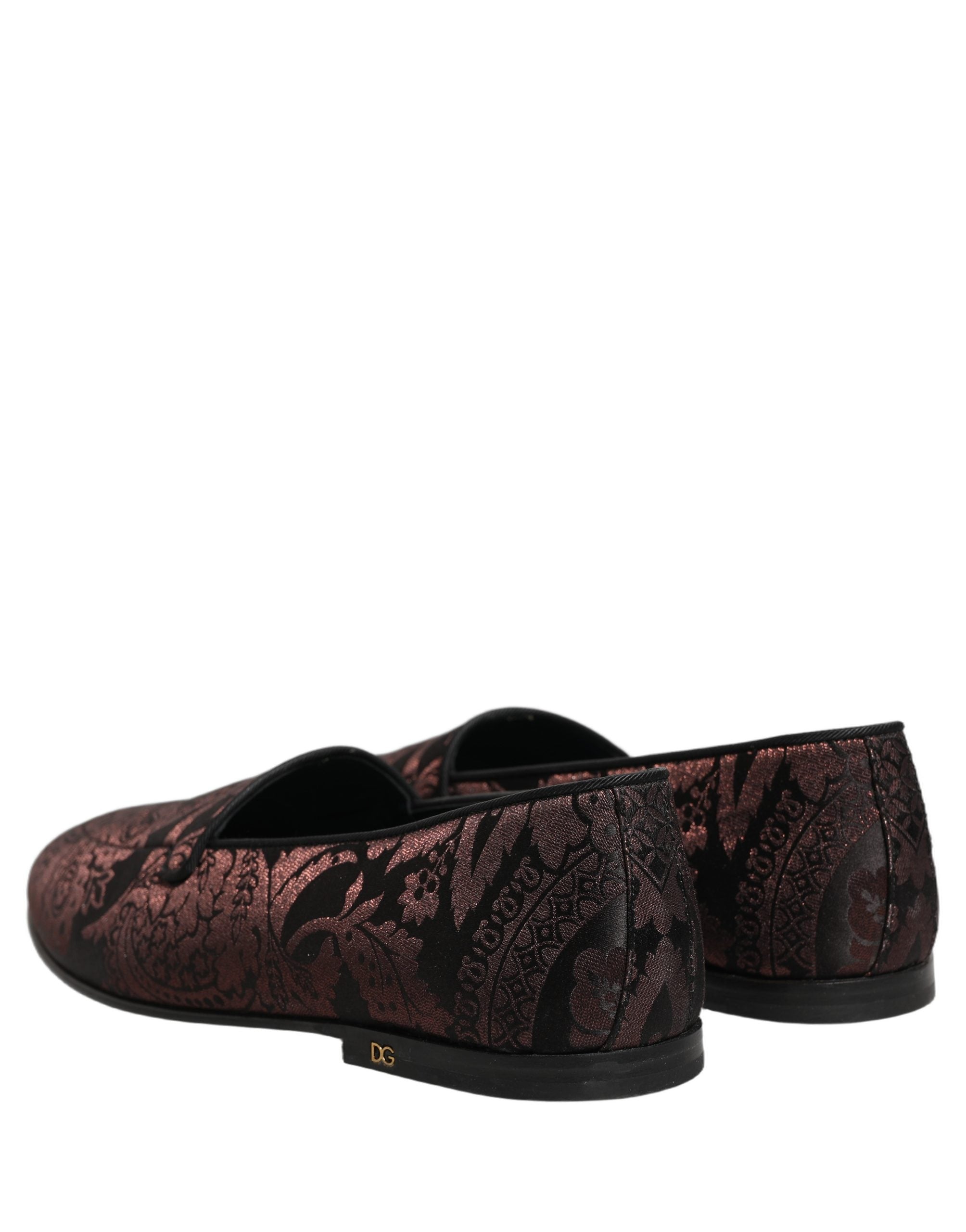 Dolce & Gabbana Maroon Jacquard Leather Slip On Loafers Shoes Dolce & Gabbana