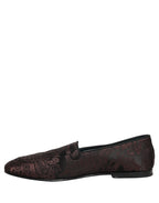 Dolce & Gabbana Maroon Jacquard Leather Slip On Loafers Shoes Dolce & Gabbana