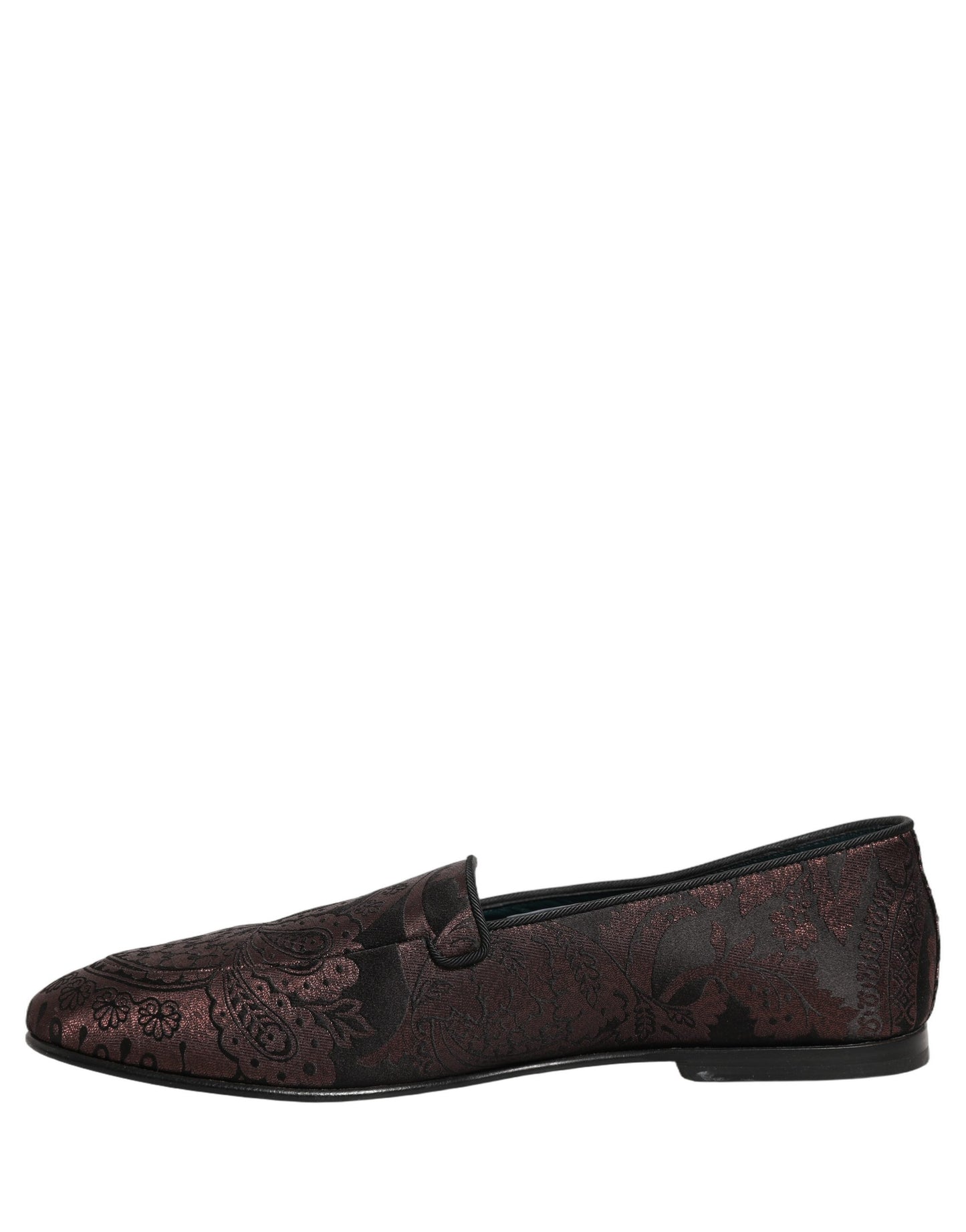 Dolce & Gabbana Maroon Jacquard Leather Slip On Loafers Shoes Dolce & Gabbana