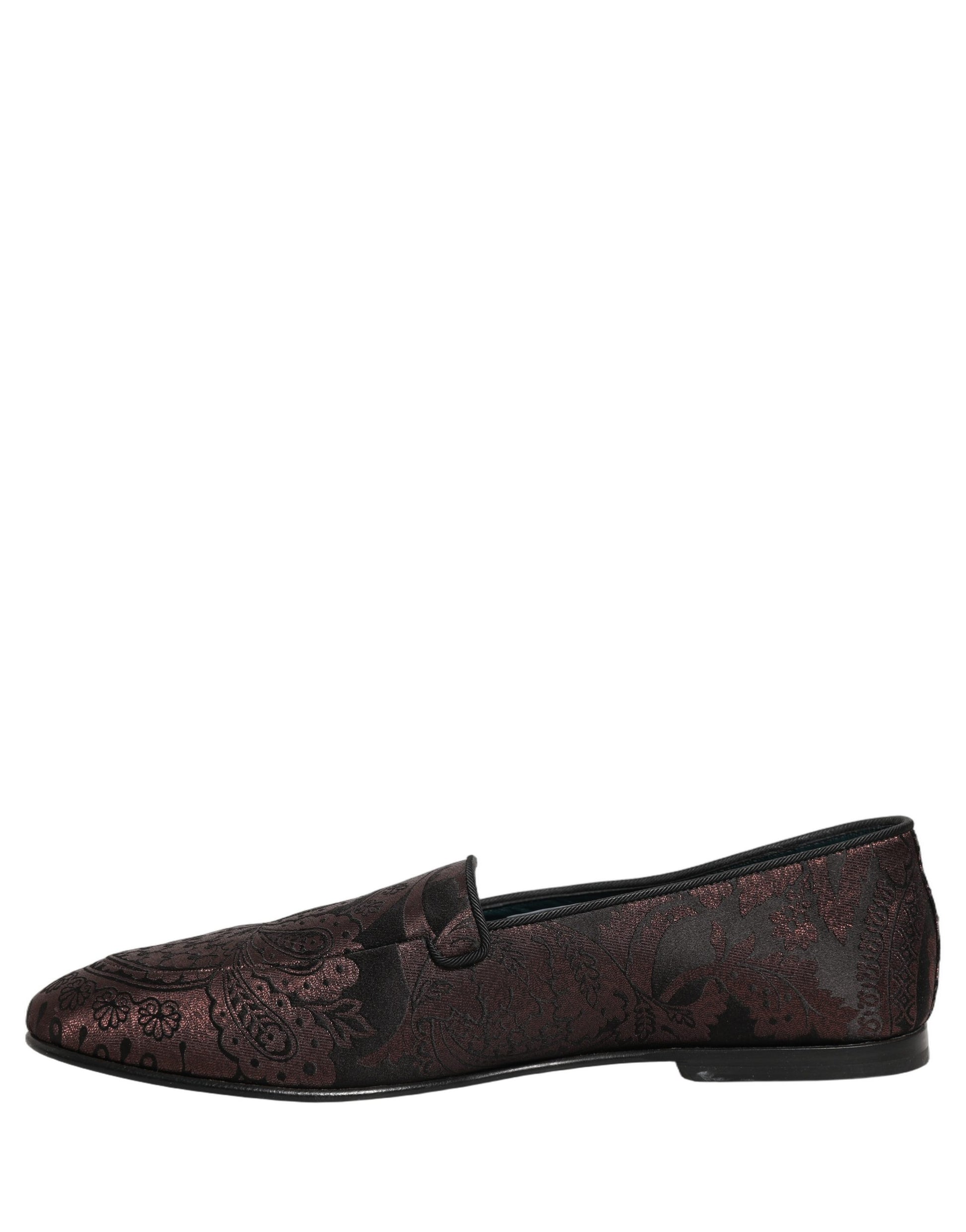 Dolce & Gabbana Maroon Jacquard Leather Slip On Loafers Shoes Dolce & Gabbana
