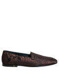 Dolce & Gabbana Maroon Jacquard Leather Slip On Loafers Shoes Dolce & Gabbana