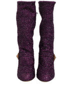 Dolce & Gabbana Purple Crystal Lurex Fantasy High Boots Shoes Dolce & Gabbana