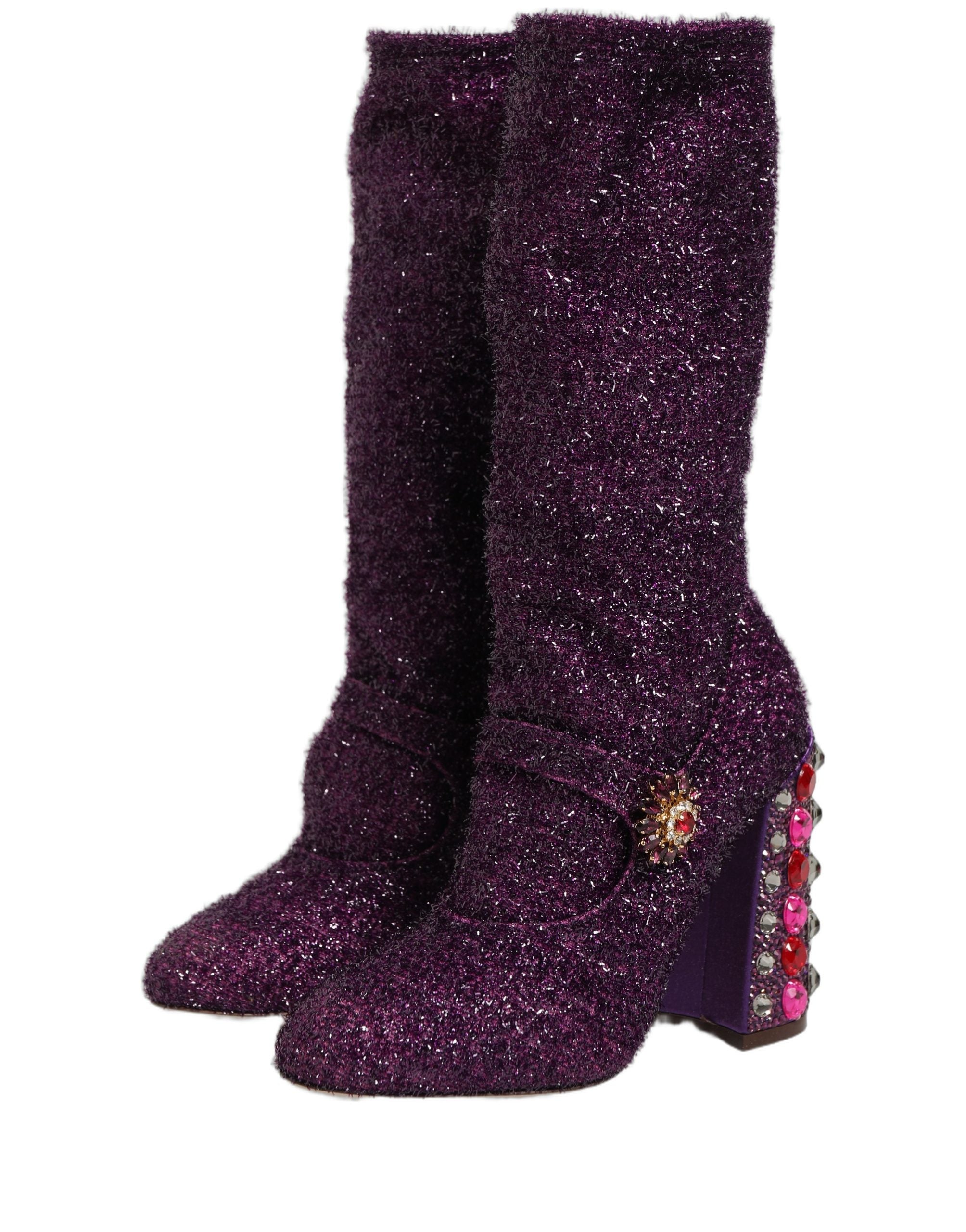 Dolce & Gabbana Purple Crystal Lurex Fantasy High Boots Shoes Dolce & Gabbana