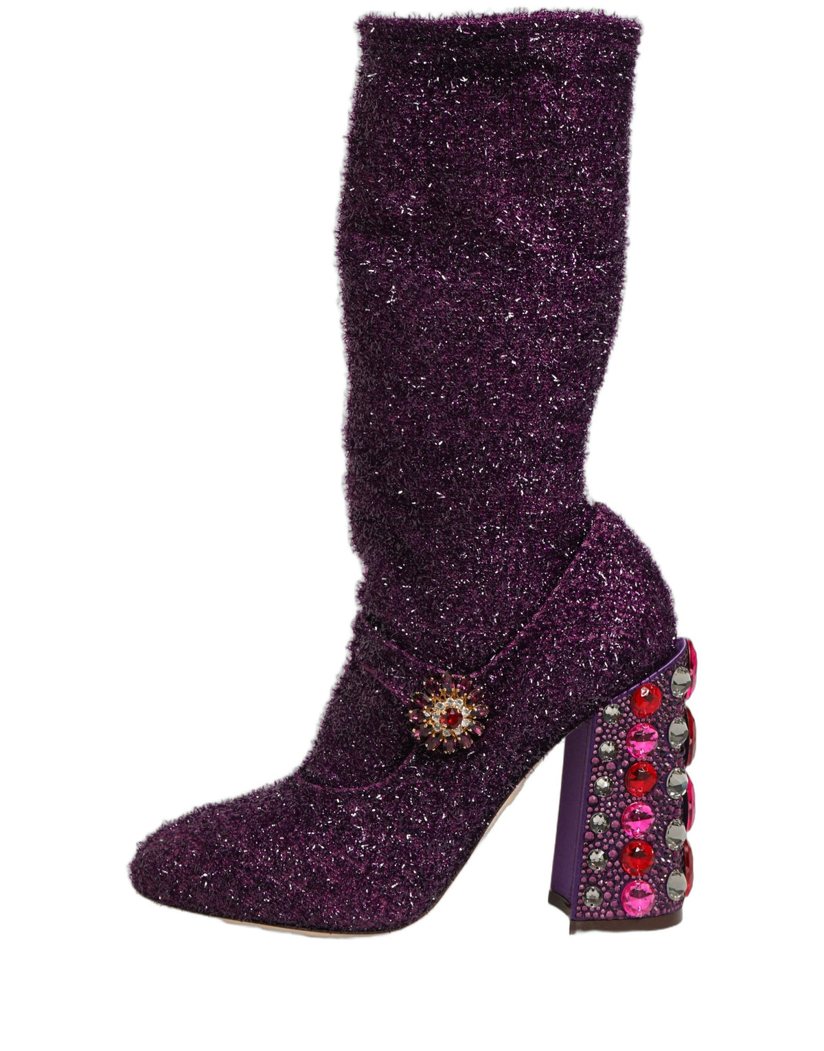 Dolce & Gabbana Purple Crystal Lurex Fantasy High Boots Shoes Dolce & Gabbana