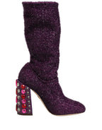 Dolce & Gabbana Purple Crystal Lurex Fantasy High Boots Shoes Dolce & Gabbana
