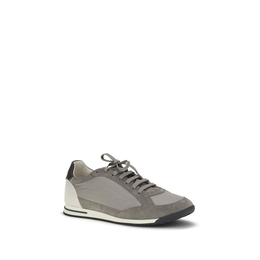 Brunello Cucinelli Gray Calf Leather Bos Taurus Sneakers Brunello Cucinelli