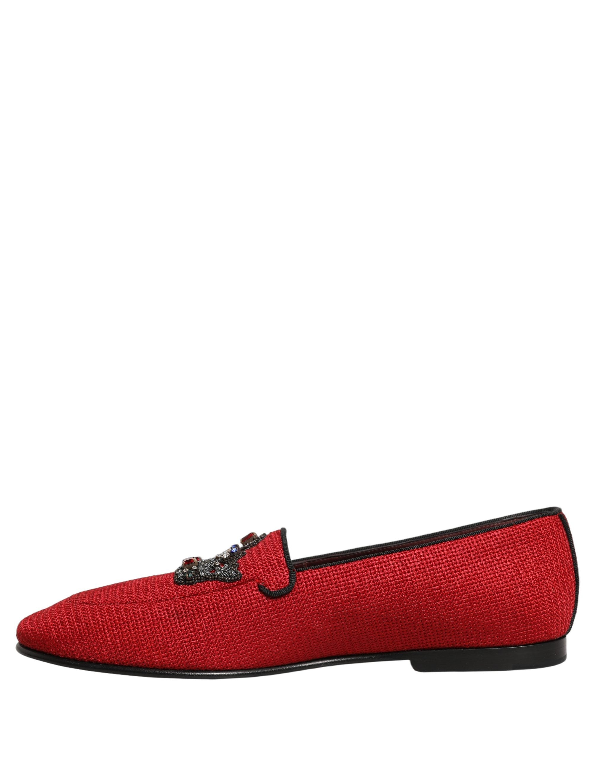 Dolce & Gabbana Red Crown Embellished Dress Loafers Shoes Dolce & Gabbana