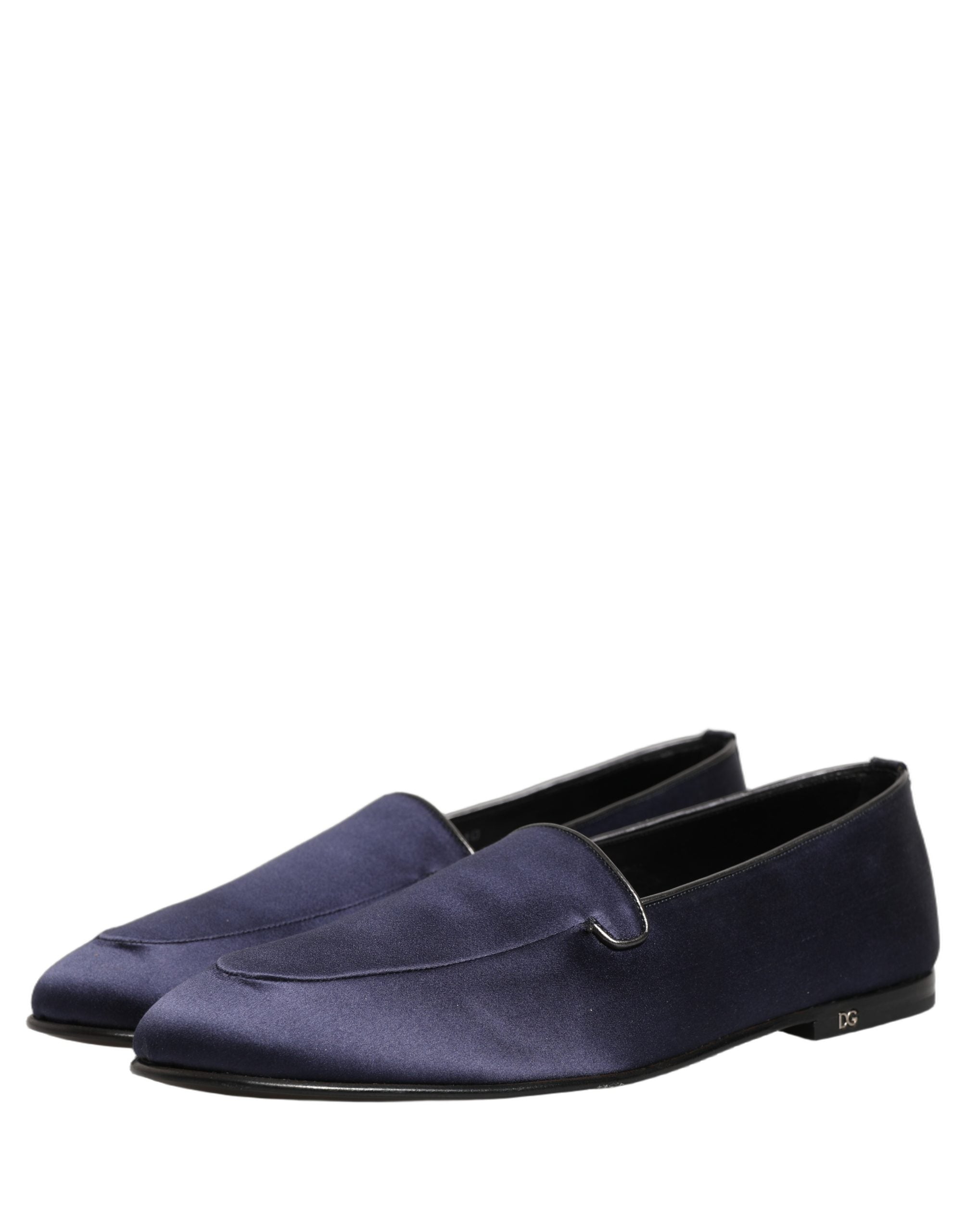 Dolce & Gabbana Navy Blue Satin DG Logo Dress Loafers Shoes Dolce & Gabbana