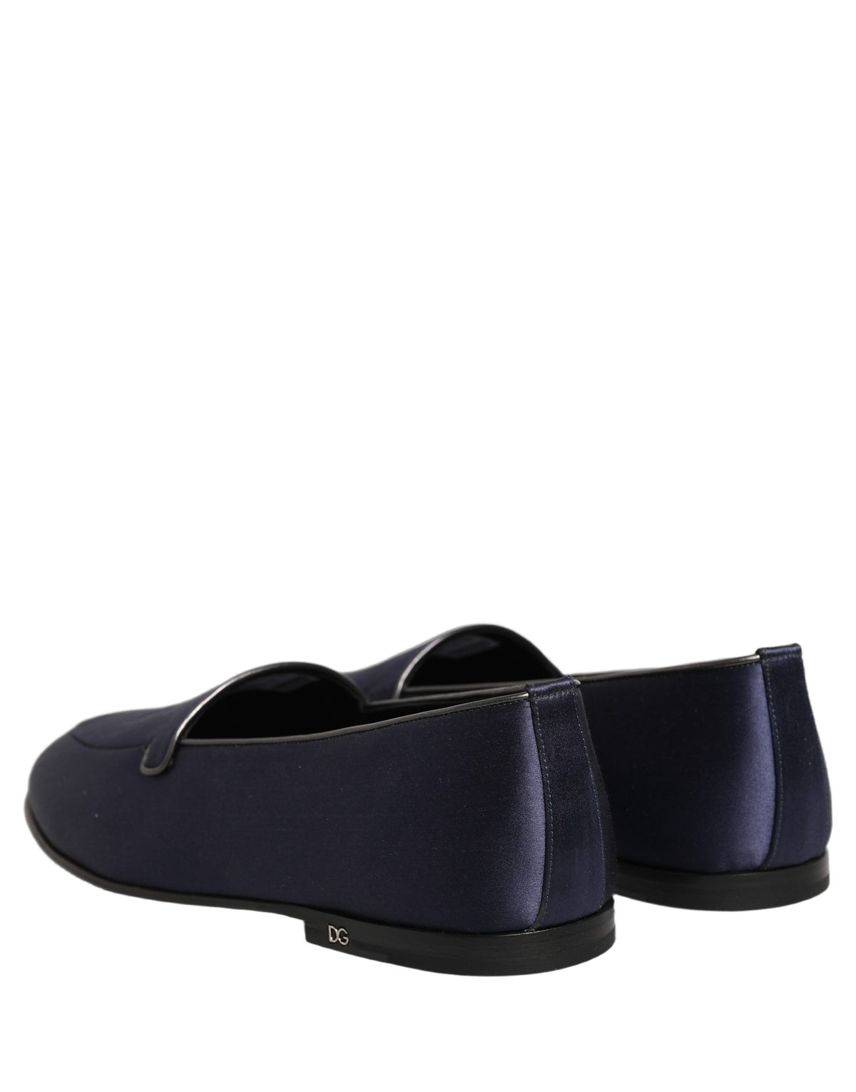 Dolce & Gabbana Navy Blue Satin DG Logo Dress Loafers Shoes Dolce & Gabbana