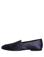 Dolce & Gabbana Navy Blue Satin DG Logo Dress Loafers Shoes Dolce & Gabbana