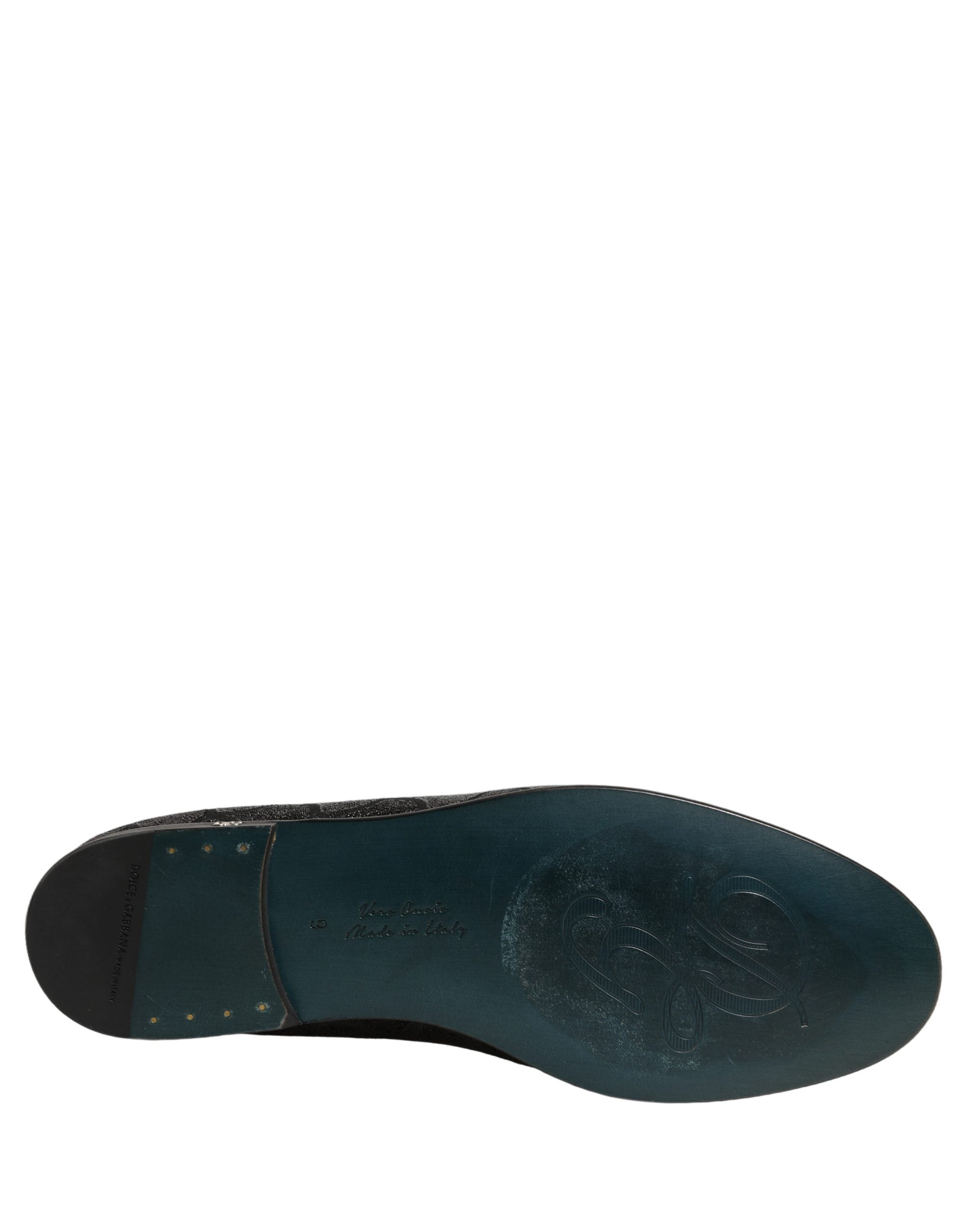 Dolce & Gabbana Black Glitter Brocade Men Dress Loafers Shoes Dolce & Gabbana