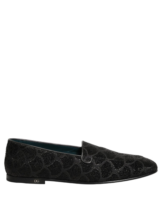 Dolce & Gabbana Black Glitter Brocade Men Dress Loafers Shoes Dolce & Gabbana