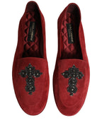 Dolce & Gabbana Red Suede Cross Slip On Dress Loafers Shoes Dolce & Gabbana