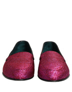 Dolce & Gabbana Pink Glitter Lurex Logo Dress Loafers Shoes Dolce & Gabbana