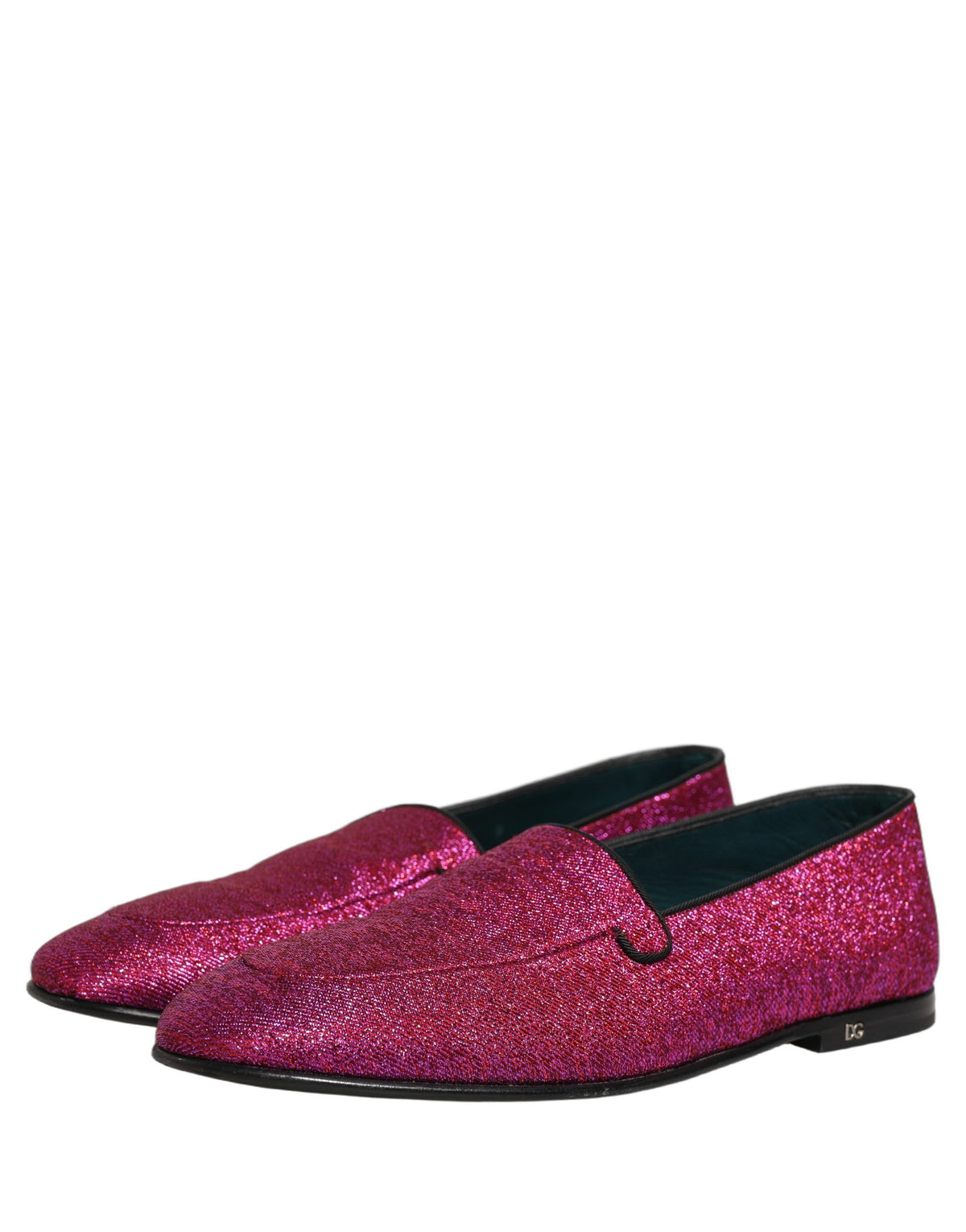 Dolce & Gabbana Pink Glitter Lurex Logo Dress Loafers Shoes Dolce & Gabbana