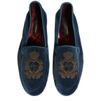 Dolce & Gabbana Blue Velvet Crown Embroidery Loafers Shoes Dolce & Gabbana